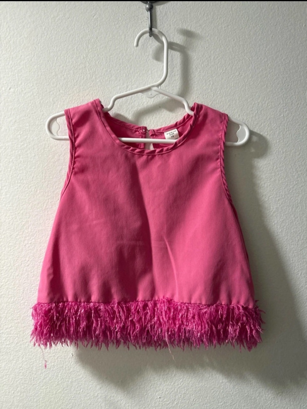 SHEIN Bright Pink Feather Hem Girls' Tank Top